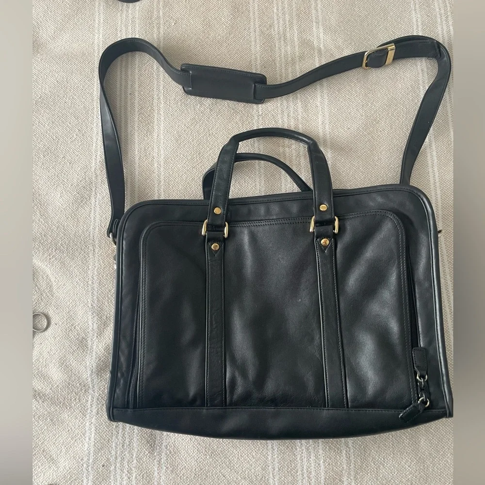 Vintage Lisa Loren Black Leather Briefcase Tote Laptop Work Bag shoulder bag
